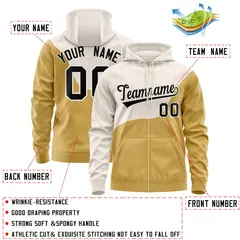 Cream Old Gold Wave Color Block Varsity Full-Zip Letterman Jacket Hoodie 4