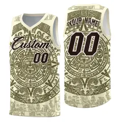 Cream Olive Aztec Sun Stone Graffiti Basketball Jersey 1