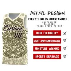 Cream Olive Aztec Sun Stone Graffiti Basketball Jersey 2