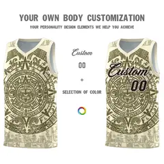 Cream Olive Aztec Sun Stone Graffiti Basketball Jersey 3