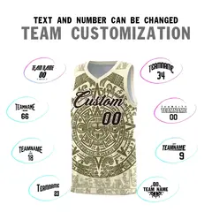 Cream Olive Aztec Sun Stone Graffiti Basketball Jersey 4