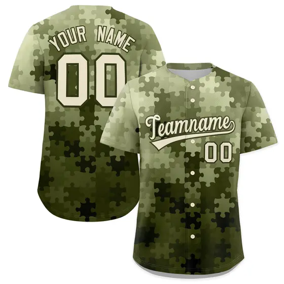 Cream Olive Puzzle Elements Baseball Jersey