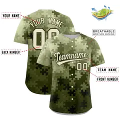 Cream Olive Puzzle Elements Baseball Jersey 2