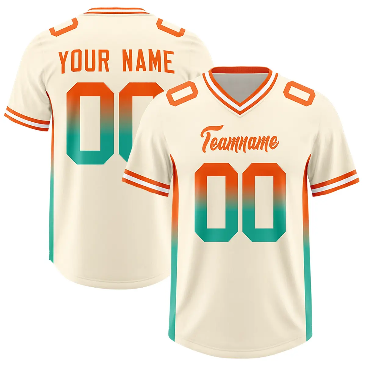 Cream Orange and Bright Green Gradient Sides Football Jersey