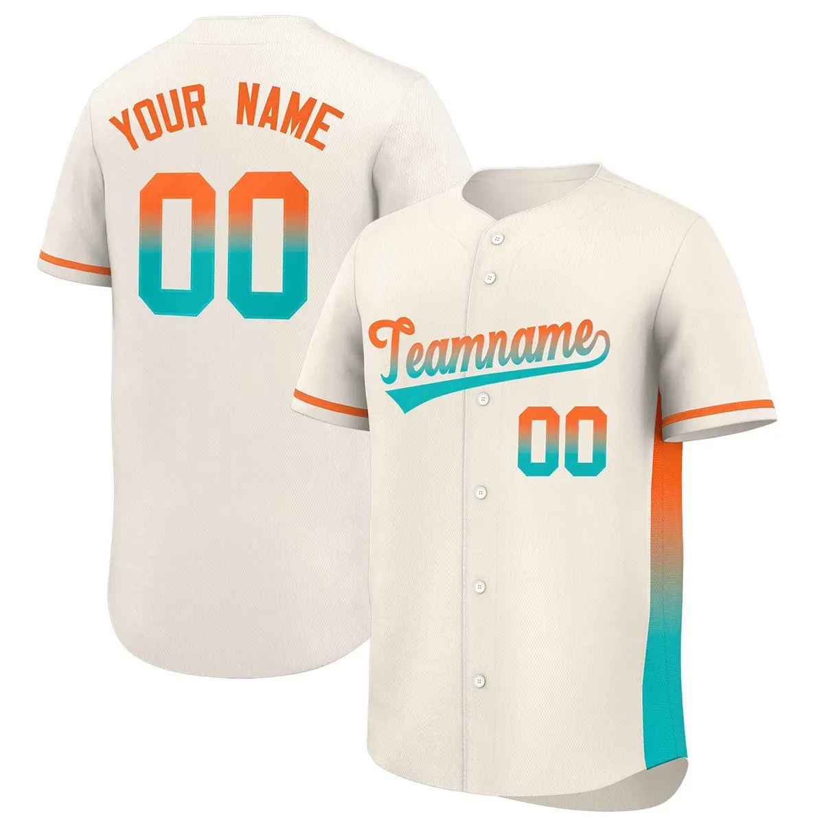 Cream Orange-Aqua Gradient Side Authentic Baseball Jersey