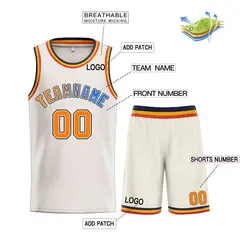 Cream Orange-Black Bull Classic Sets Basketball Jersey 3