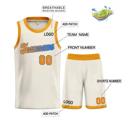 Cream Orange-Black Classic Sets Basketball Uniform Jersey 3