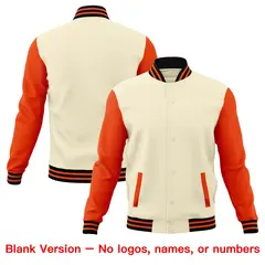 Cream Orange Black Raglan Sleeves Full-Snap Letterman Cotton Jacket 6