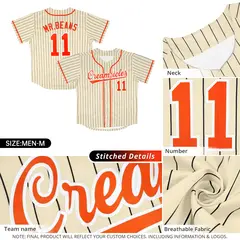Cream Orange-Black Stripe Full Button Baseball Jersey 2