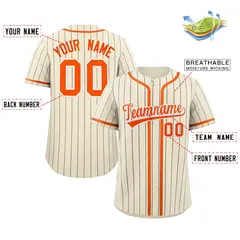 Cream Orange-Black Stripe Full Button Baseball Jersey 3