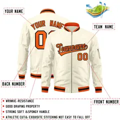 Cream Orange-Black Varsity Full-Zip Letterman Bomber Jacket 2