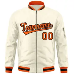 Cream Orange-Black Varsity Full-Zip Letterman Bomber Jacket 3
