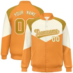 Cream Orange Color Block Varsity Letterman Jacket