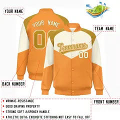 Cream Orange Color Block Varsity Letterman Jacket 2
