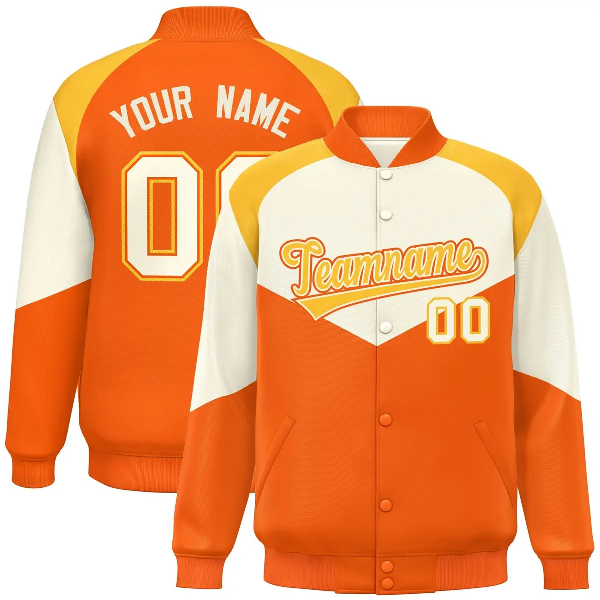 Cream Orange Color Block Varsity Letterman Jacket