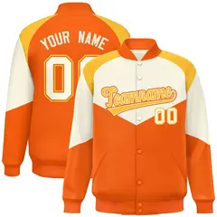 Cream Orange Color Block Varsity Letterman Jacket