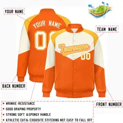 Cream Orange Color Block Varsity Letterman Jacket 2