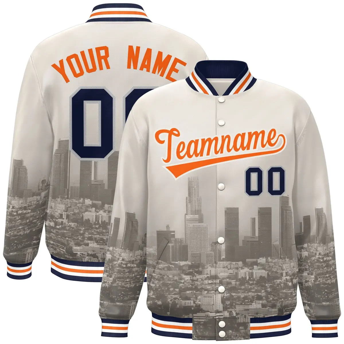 Cream Orange-Cream Los Angeles Skyline Varsity Full-Snap Track Jacket