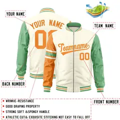 Cream Orange-Green Stripe Varsity Letterman Bomber Jacket 2