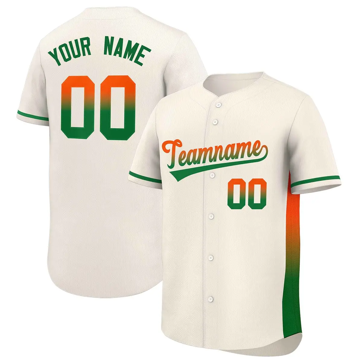 Cream Orange-Kelly Green Gradient Side Baseball Jersey