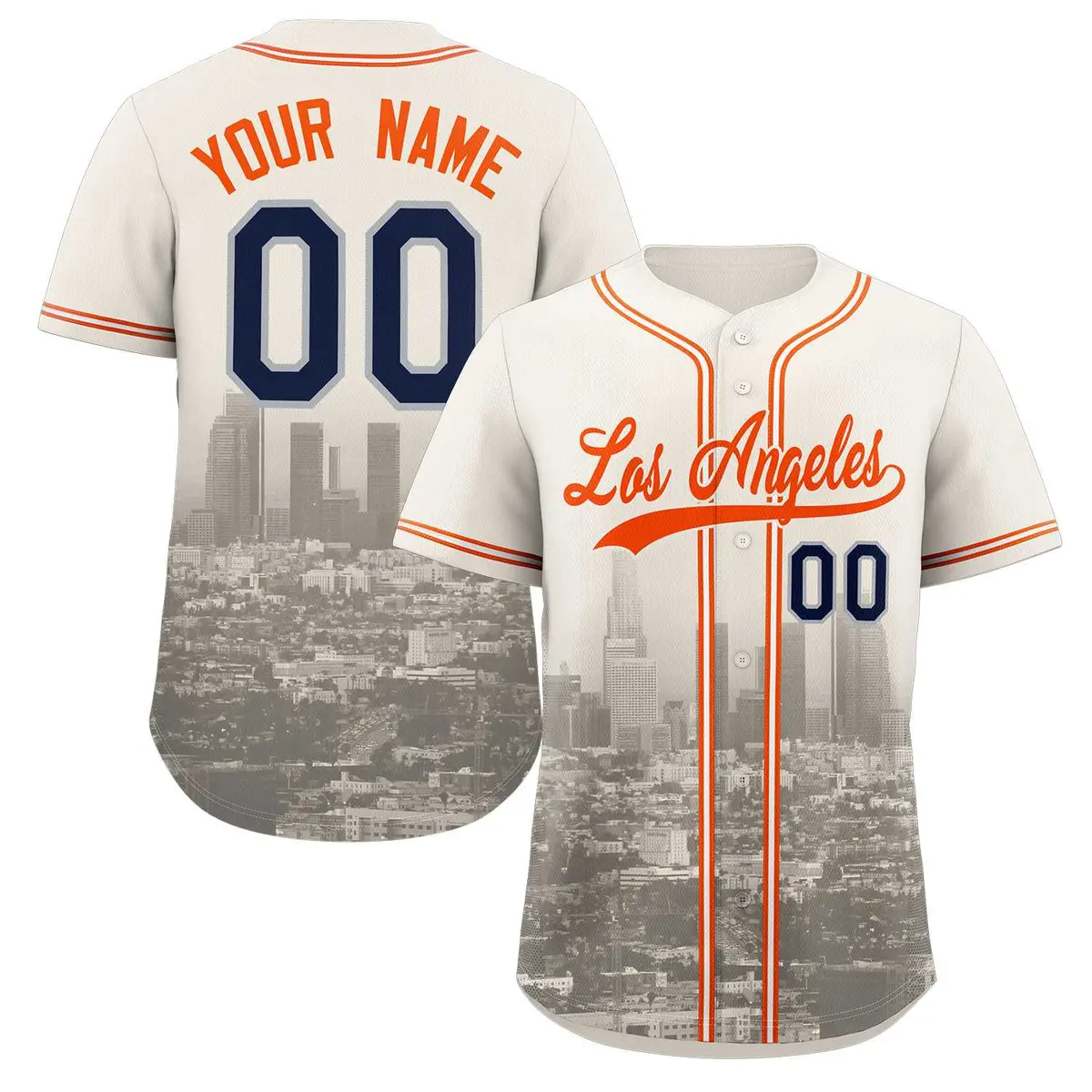Cream Orange Khaki Los Angeles City Skyline Baseball Jersey