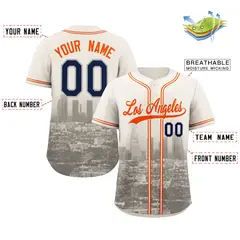 Cream Orange Khaki Los Angeles City Skyline Baseball Jersey 2