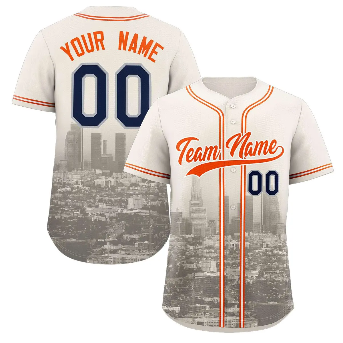 Cream Orange Khaki Los Angeles City Skyline Baseball Jersey