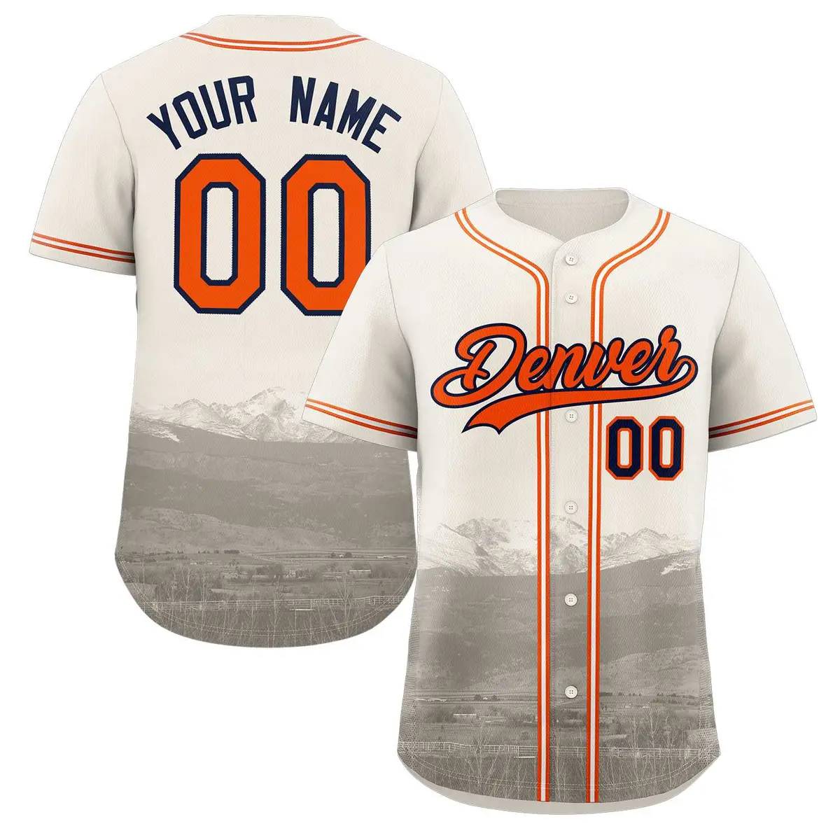 Cream Orange-Navy Denver City Skyline Baseball Jersey