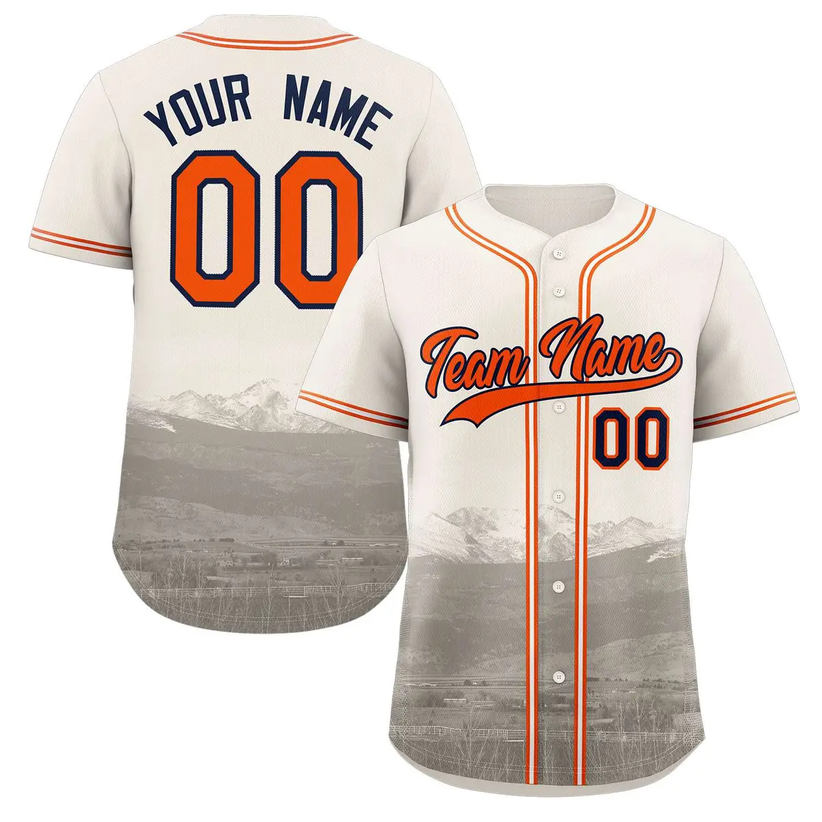 Cream Orange-Navy Denver City Skyline Baseball Jersey
