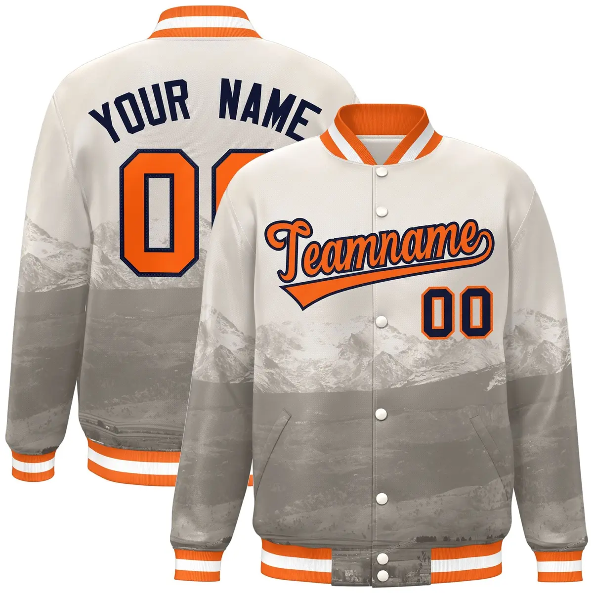 Cream Orange-Navy Denver Skyline Track Varsity Full-Snap Jacket