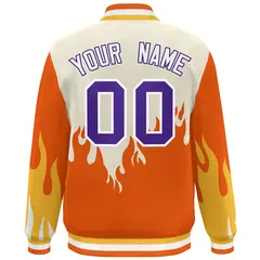 Cream Orange-Purple Flame Graffiti Bomber Varsity Full-Snap Jacket 4