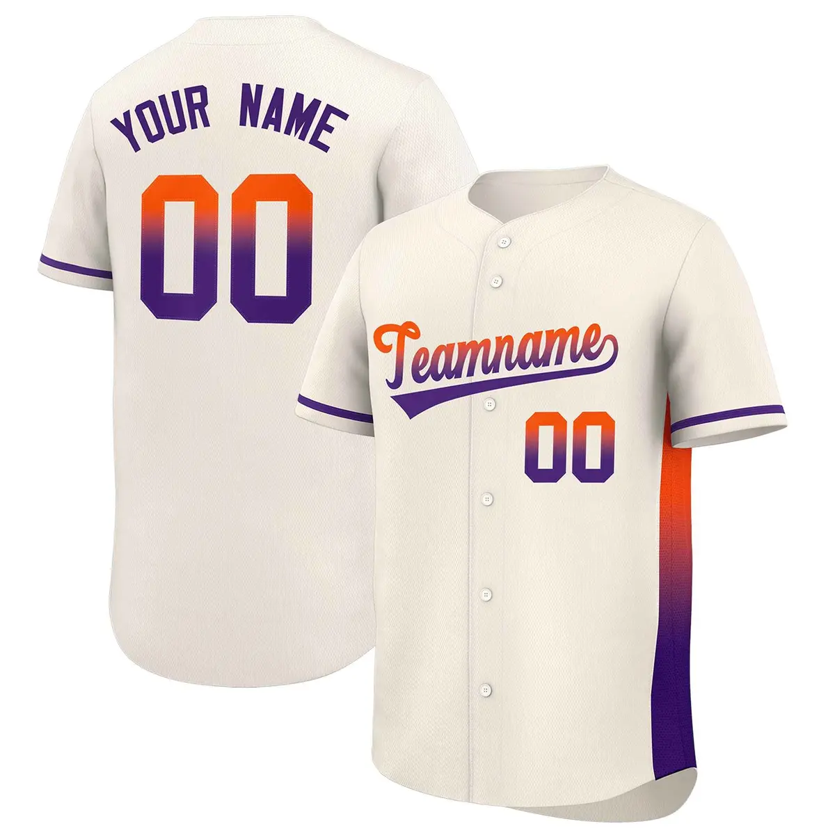 Cream Orange-Purple Gradient Side Authentic Baseball Jersey