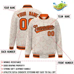 Cream Orange Star Pattern Varsity Letterman Baseball Jacket 2