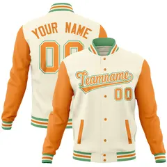 Cream Orange Varsity Full-Snap Raglan Letterman Jacket