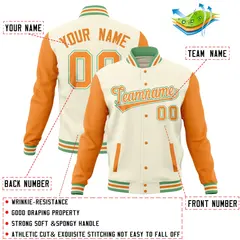 Cream Orange Varsity Full-Snap Raglan Letterman Jacket 4