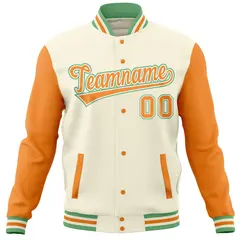 Cream Orange Varsity Full-Snap Raglan Letterman Jacket 5