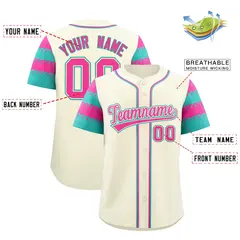 Cream Pink Aqua Sleeve Flag Lace Baseball Jersey 2