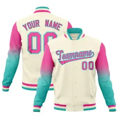 Cream Pink Bright Green Gradient Raglan Varsity Letterman Jacket