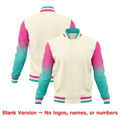 Cream Pink Bright Green Gradient Raglan Varsity Letterman Jacket 7