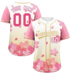 Cream Pink Cherry Blossom Graffiti Baseball Jersey