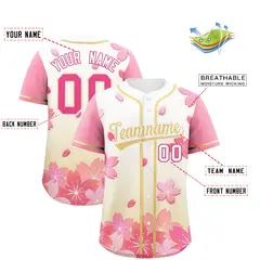 Cream Pink Cherry Blossom Graffiti Baseball Jersey 2