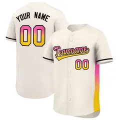Cream Pink-Gold Gradient Side Authentic Baseball Jersey 1