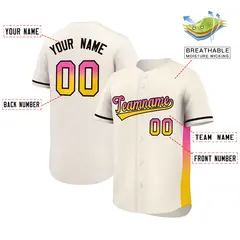 Cream Pink-Gold Gradient Side Authentic Baseball Jersey 2