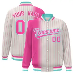 Cream Pink Gradient Pinstripe Varsity Full-Snap Letterman Jacket 1