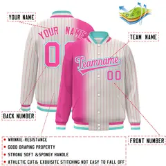 Cream Pink Gradient Pinstripe Varsity Full-Snap Letterman Jacket 2
