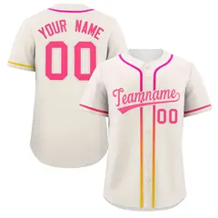 Cream Pink Gradient Ribbed Authentic Baseball Jersey 1