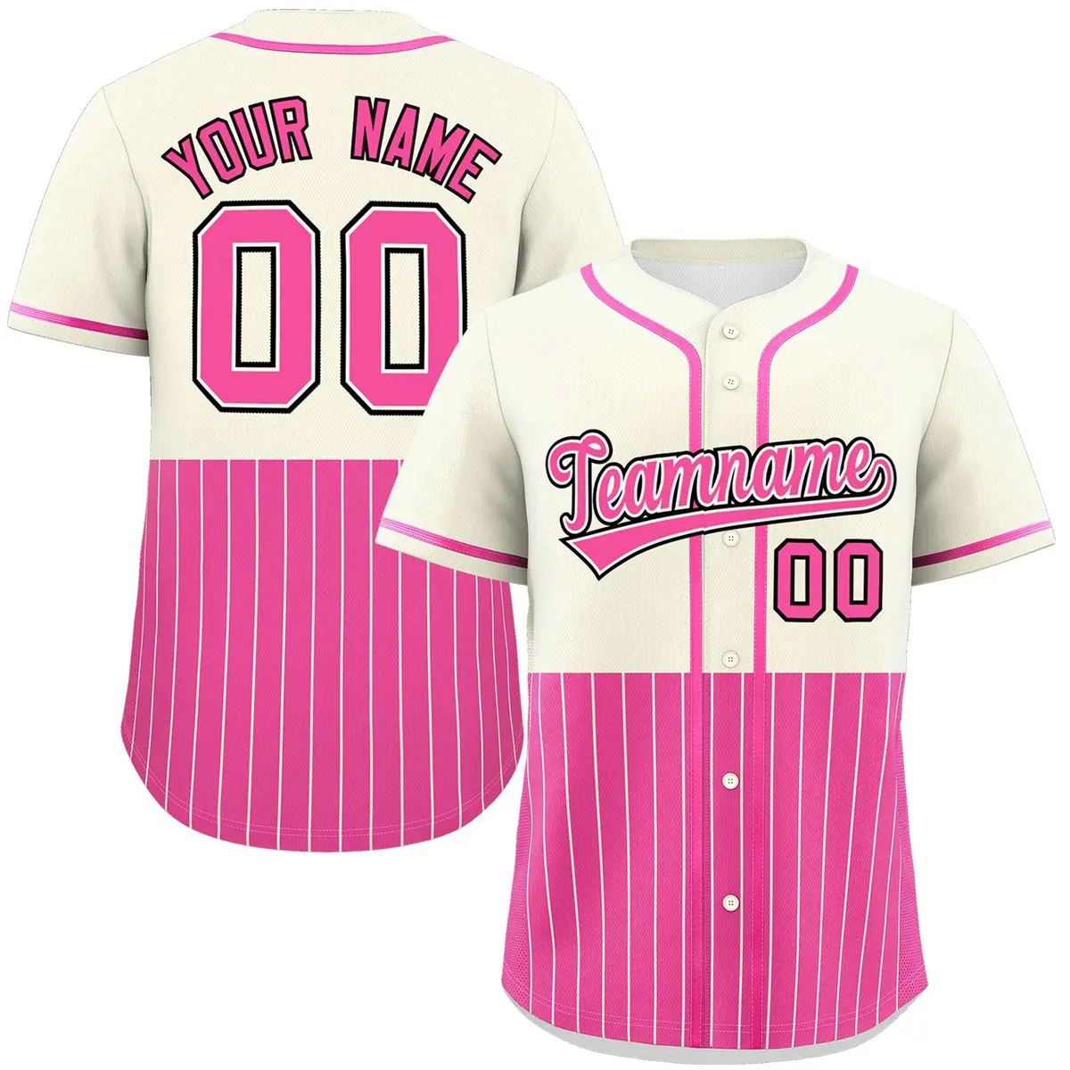 Cream Pink Half Stripe Authentic Baseball Jersey