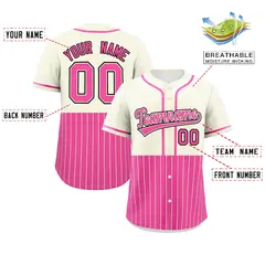 Cream Pink Half Stripe Authentic Baseball Jersey 2