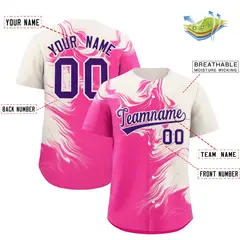 Cream Pink Ink Pattern Authentic Baseball Jersey 2