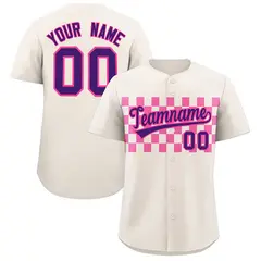 Cream Pink Plaid Fashion Authentic Baseball Jersey